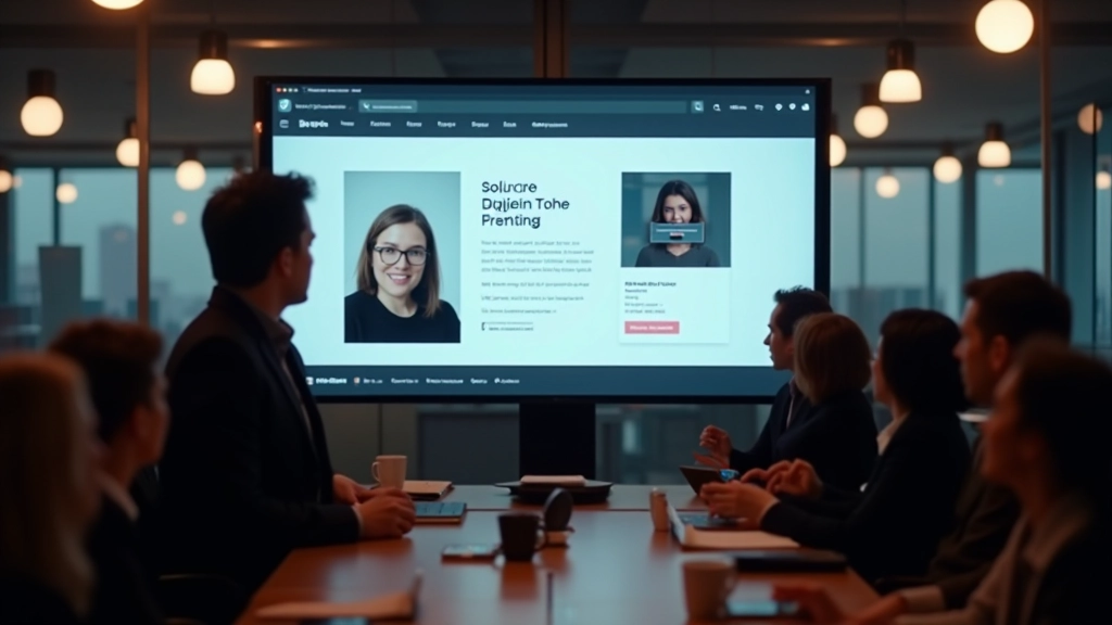 Webdesigner presenteert case study met portfolio voorbeelden op groot scherm